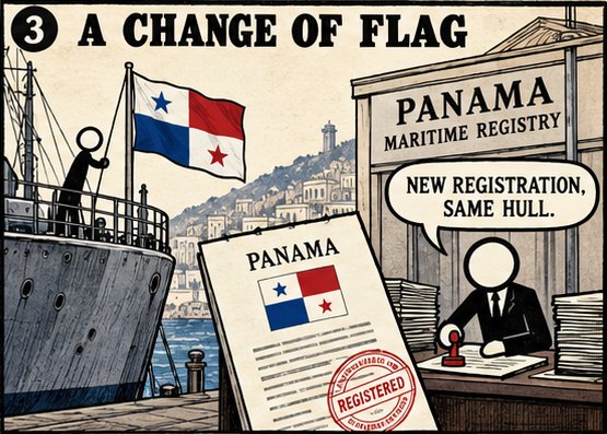Les navires sont réimmatriculés sous pavillon panaméen
