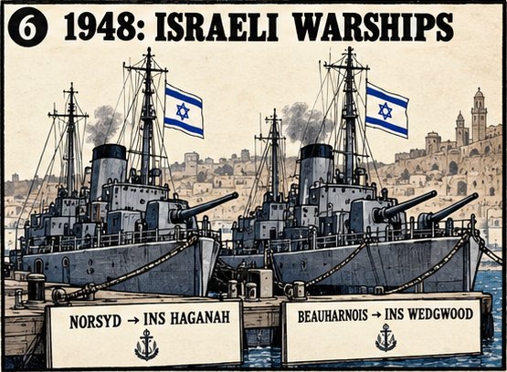 1948 : réarmés comme INS Haganah et INS Wedgwood sous pavillon israélien